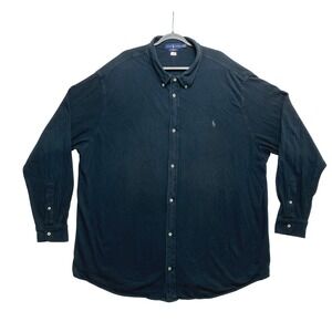 Polo Ralph Lauren Knit Shirt Mens 4XLT Navy Blue Featherweight Mesh Button Down